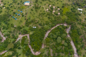 Aerial view of Olorien Mara Camp in Masai Mara, Kenya.